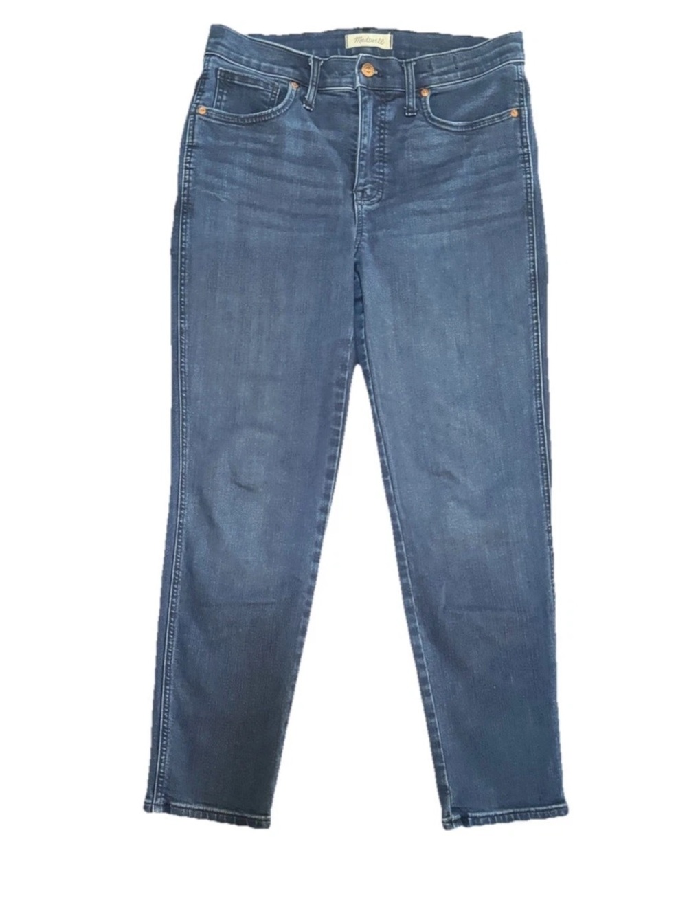 Madewell Women's Dark Wash Blue Denim Mid Rise Straight Slim Stretch